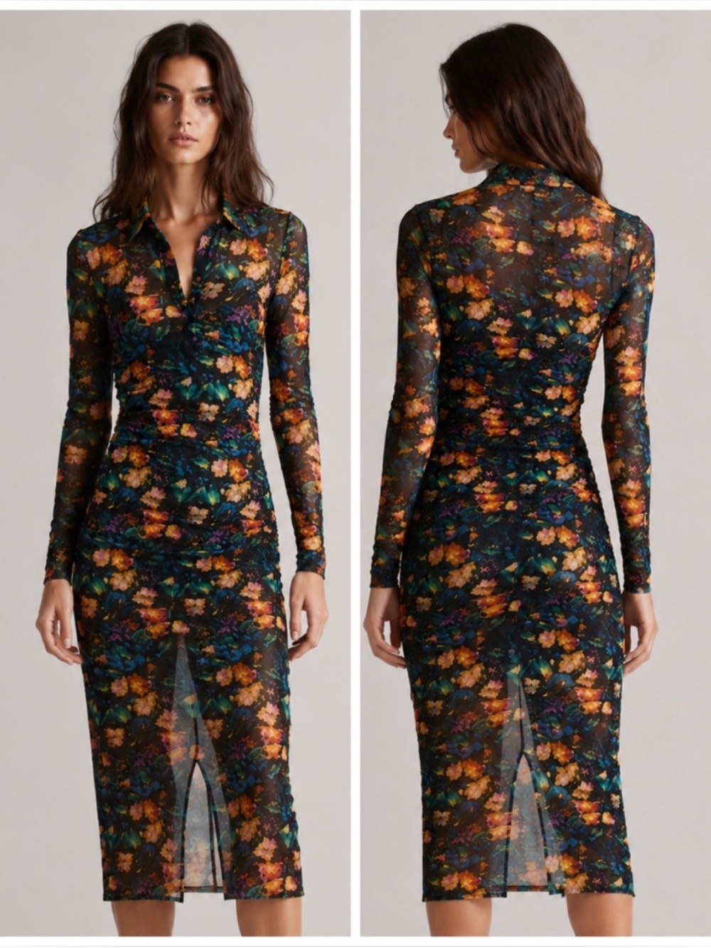NWT Ted Baker Bbethaa Mesh Botanical Floral Shirt Dress in Black